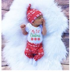 Christmas Newborn Baby Boy Snowflake Romper Pants Leggings Hat