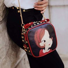 Women Synthetic Leather Rivet Decorated Character Pattern Shoulder Bag