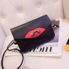 New Fashion Women Synthetic Leather Mustache Decorated Shoulder Bag Clutch Bag