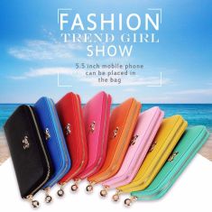 Women Fashion Synthetic Leather Zip Around Solid Purse Credit ID Card Holder Long Clutch
