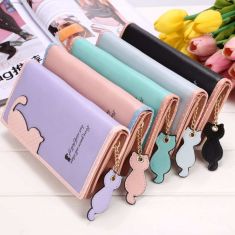 Women Lady Girls Cute Cat Design Mobile Bag Card Holder Clutch Long Purse Wallet