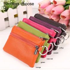 Women Synthetic Leather Zipper Small Coin Bag Key Holder Clutch Wallet Mini Purse