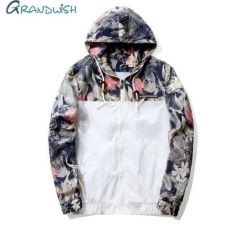 Floral Jacket Autumn Mens Hooded Jackets Slim Fit Long Sleeve Homme Trendy Windbreaker Coat