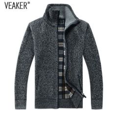 Winter Men's SweaterCoat Faux Fur Wool Sweater Jackets Men Zipper Knitted Thick Coat 