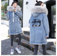 Warm Winter Bomber Women Hooded Coat Jeans Denim Jackets Thick Cotton