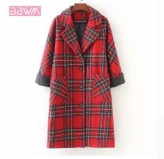 Woolen coat long loose casual women's jacket Single-breasted lapel red
