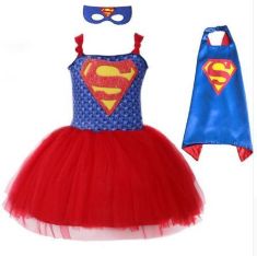 Summer Superman Batman Girls Tutu Dress with Mask Super Hero Inspired Baby Costume Kids