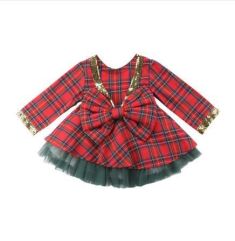 Kid Girl Plaid Tutu Bow Backless Dress 2pcs Party Outfits Set Clothes Christmas