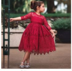 WFRV Flower Lace Embroidery Kids Dresses for Girl Ball Gown