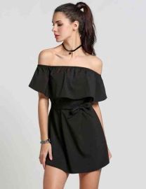 Women Slash Neck Off Shoulder Ruffles Mini Dress