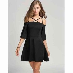 Shoulder Flare Sleeve Short Dress