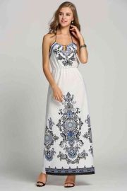 Summer Women Halter Backless Casual Print Long Maxi Dress