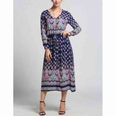 Bohemian Style Long Sleeve Drawstring Long Maxi