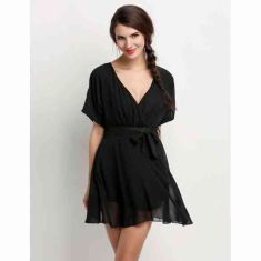 Fashion Women Crossover Deep Flare Chiffon Dress