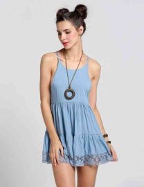 Women Lace Backless Waist Pleated Mini Dress