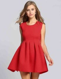 Women Sundress Thick Solid Casual Party Slim Bubble Pleated Mini Dress