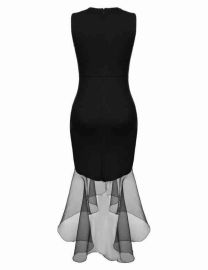 Women Bodycon Dress Ruffles Asymmetric Hem Patchwork PackageParty Dress