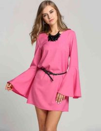 Women's Flare Long Sleeve Loose Solid Straight Dress