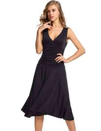 Women Ladies Stretch Sundress Draped Calf Length Party Slim Pleated Dress