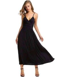 Women Adjustable Strap Maxi Dress Slim Pleated