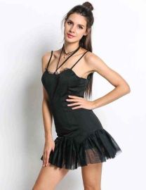 Women Halter Strap Padded Backless BodyconMesh Pleated Dress