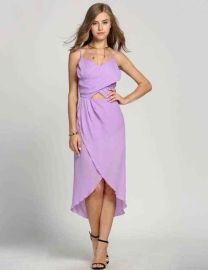 Women Strap Crossover Backless Side Slit Asymmetrical Hem Dress
