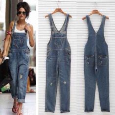 Women's Ladies Baggy Denim Jeans Full Length Pinafore Dungaree Overall Jumpsuit