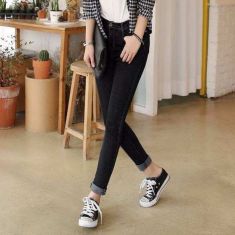 Korea Fashion Women's Stretch Pencil Pants Casual Slim Skinny Jeans Trouser