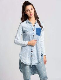 Cool Fashion Women Long Sleeve Loose Denim Casual Irregular Shift Dress