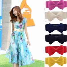 Sweet Women Bowknot Elastic Bow Wide Stretch Buckle Waistband Waist Belt
