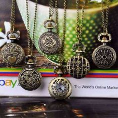 Vintage Style Bronze Steampunk Quartz Necklace Pocket Watch