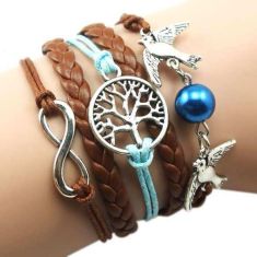 Manual Multi layer Leather Cord Bracelet Love Bird Bead Bangle