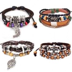 4 Styles Bracelet Synthetic Leather Weave Braid Bracelet