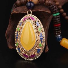 Cloisonne enamel vintage necklace pendants ,sandalwood Buddha beads necklace