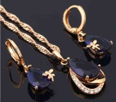Royal Blue 18k Real Yellow gold plated Necklace