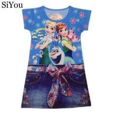 3Y-10Y Hot Sale Summer Girl Dress Elsa Anna Print White Red Blue Color Girl Tank Party Dress Children Clothing Children Dresses