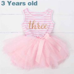 Summer Baby Girl 1 2 3 Year Birthday Dresses for Newborn Baby Girls Boutique Clothing Casual Infant Princess Stripe Tutu Dress