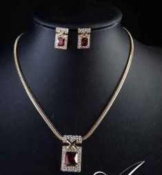 18K Real Gold Plated Necklace Red Zirconia 