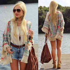 Top summer chiffon blouse Retro Boho Floral Lace Cardigan Kimono