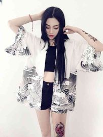 Japan kimono vintage novelty summer dragon waves chiffon sun protection cardigan