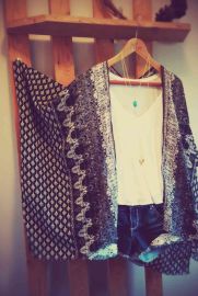 Summer Women Fashion Retro Print Cardigan Half Sleeve Chiffon Kimono