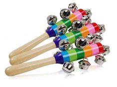Retail Baby Rainbow Toy kid Pram Crib Handle Wooden Activity Bell Stick Shaker Rattle