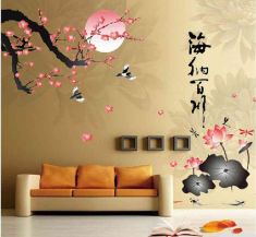 Plum Blossom Lotus Flowers Removable Wall Art Decals