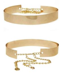 Women Mirror Full Metal Wide Waist Belt Gold Plate Bling Metallic Waist Band 2 Color