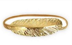 Luxury Women Lady Fashion Gold Silver Metal Leaf Belt, Elastic Alloy Buckle Adjustable Waist Belt Straps