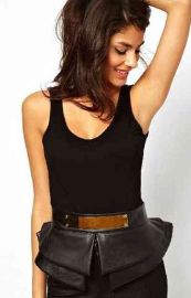 Cintos femininos Faux Leather Peplum Plate Detail Waist Belt