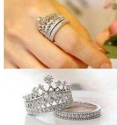 Elegant Austrian Crystal Crown Rings Sparkling Cute CZ Diamond