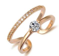 CZ Diamond White Gold Plated Double Zircon Crystal Rings