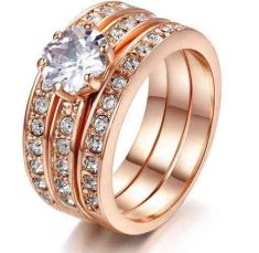 Crystal 3 Round 18K Rose Gold Plated Ring Genuine  Crystals