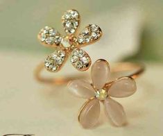 Opal Double Daisy Flower Adjustable Ring
